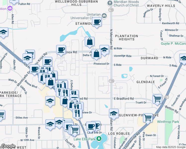 map of restaurants, bars, coffee shops, grocery stores, and more near 149 Southeast Villas Court in Tallahassee