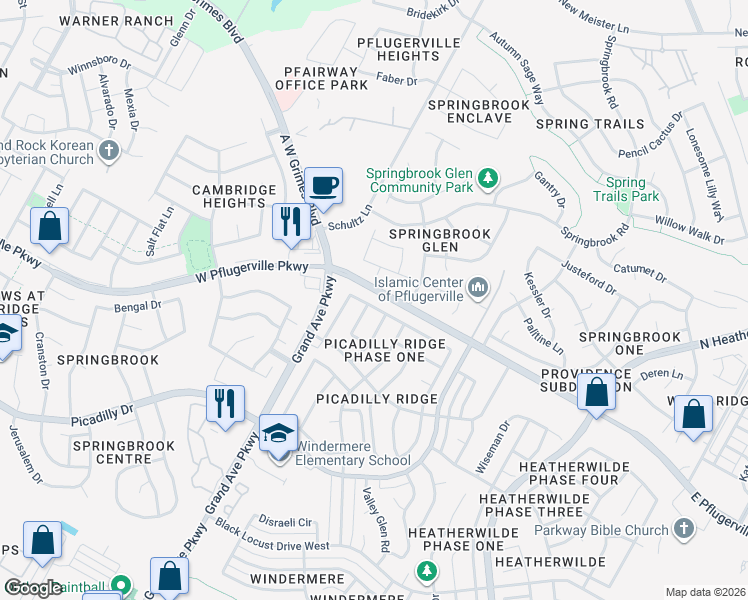 map of restaurants, bars, coffee shops, grocery stores, and more near 17741 Loch Linnhe Loop in Pflugerville