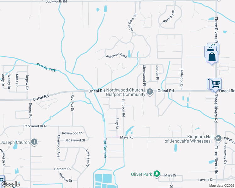 map of restaurants, bars, coffee shops, grocery stores, and more near 14421 Oneal Road in Gulfport