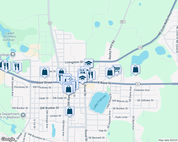 map of restaurants, bars, coffee shops, grocery stores, and more near 210 Duval Street in Madison