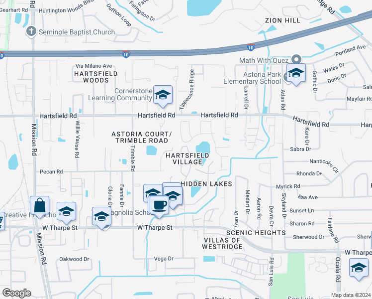 map of restaurants, bars, coffee shops, grocery stores, and more near 2043 Rob Way in Tallahassee