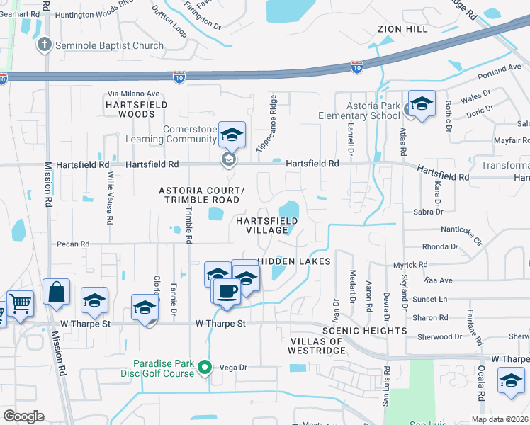 map of restaurants, bars, coffee shops, grocery stores, and more near 2043 Rob Way in Tallahassee