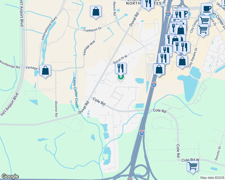 map of restaurants, bars, coffee shops, grocery stores, and more near 1329 Grassland Avenue in Jacksonville