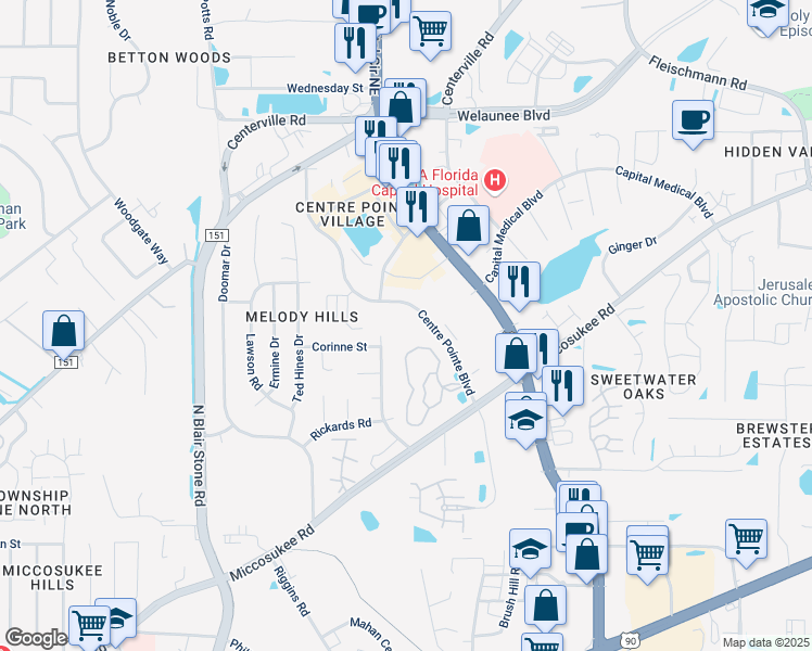 map of restaurants, bars, coffee shops, grocery stores, and more near 1980 Centre Pointe Boulevard in Tallahassee