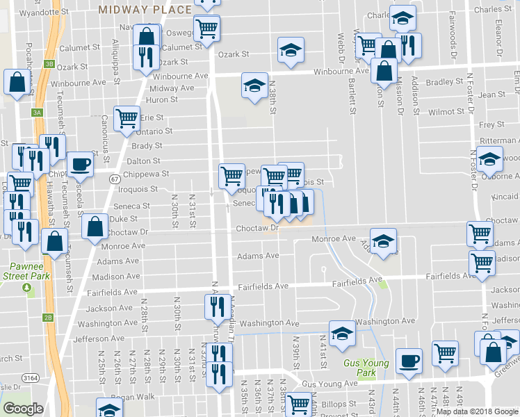 map of restaurants, bars, coffee shops, grocery stores, and more near 3626 Seneca St in Baton Rouge