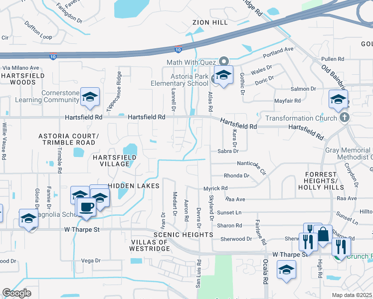 map of restaurants, bars, coffee shops, grocery stores, and more near 2287 Hartsfield Way in Tallahassee