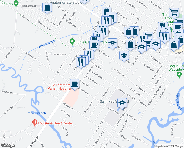 map of restaurants, bars, coffee shops, grocery stores, and more near 511 West 14th Avenue in Covington