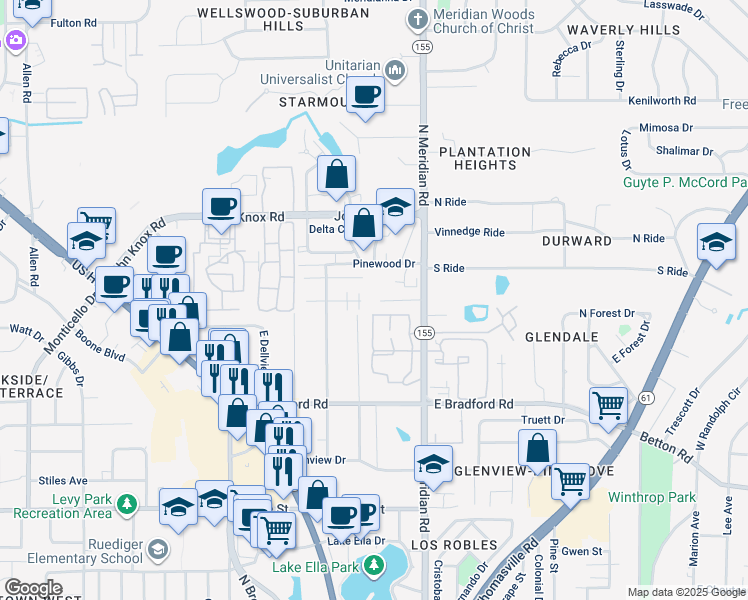 map of restaurants, bars, coffee shops, grocery stores, and more near 161 Locke Street in Tallahassee