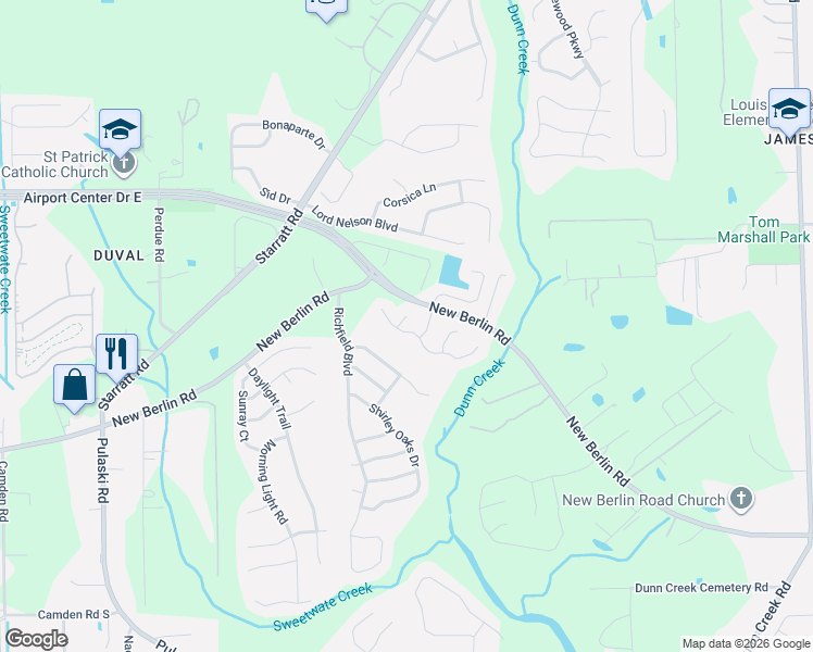map of restaurants, bars, coffee shops, grocery stores, and more near 1374 Lindsey Crossing Drive in Jacksonville