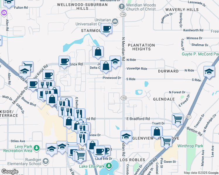 map of restaurants, bars, coffee shops, grocery stores, and more near 161 Locke Street in Tallahassee