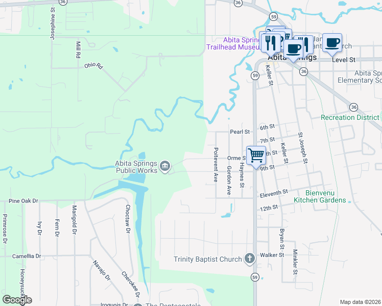 map of restaurants, bars, coffee shops, grocery stores, and more near 21228 Orme Street in Abita Springs