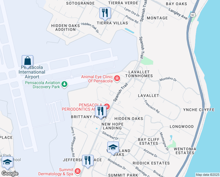 map of restaurants, bars, coffee shops, grocery stores, and more near 3120 Station Court in Pensacola