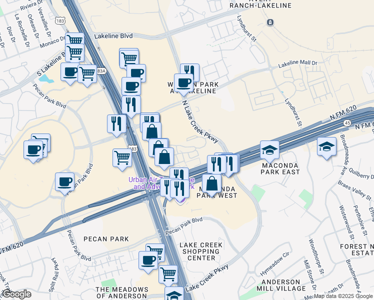 map of restaurants, bars, coffee shops, grocery stores, and more near in Austin