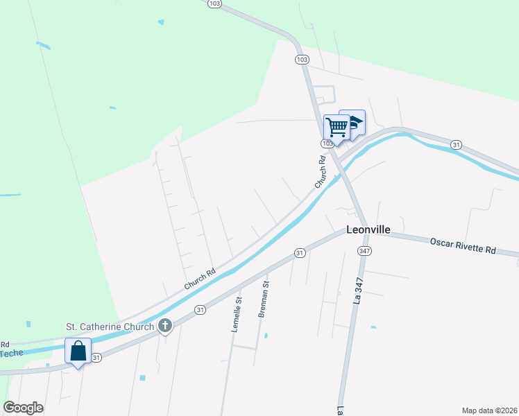 map of restaurants, bars, coffee shops, grocery stores, and more near 147 Brooke Street in Opelousas