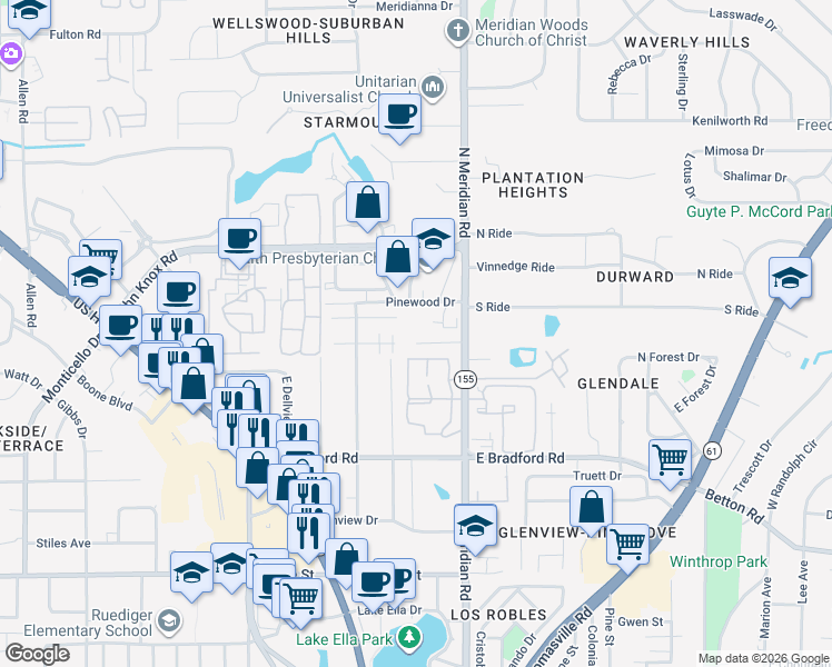 map of restaurants, bars, coffee shops, grocery stores, and more near 161 Locke Street in Tallahassee