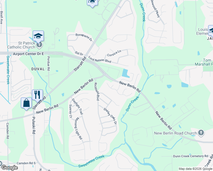 map of restaurants, bars, coffee shops, grocery stores, and more near 1329 Marsh Grass Court in Jacksonville