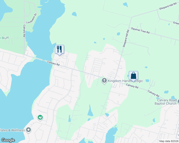 map of restaurants, bars, coffee shops, grocery stores, and more near 13480 Calvary Road in Willis