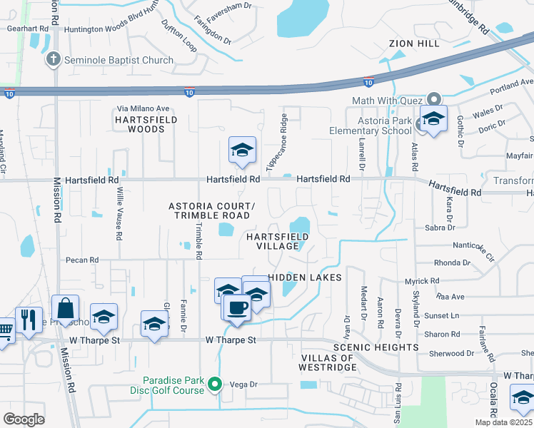 map of restaurants, bars, coffee shops, grocery stores, and more near 2284 Nannas Loop in Tallahassee