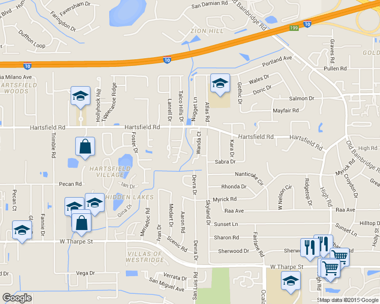 map of restaurants, bars, coffee shops, grocery stores, and more near 2171 Castor Court in Tallahassee