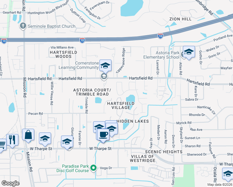 map of restaurants, bars, coffee shops, grocery stores, and more near 2284 Nannas Loop in Tallahassee