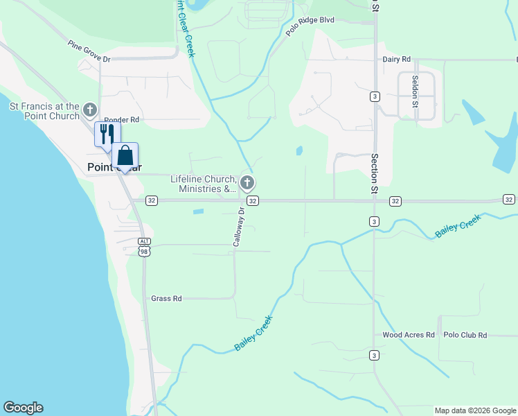 map of restaurants, bars, coffee shops, grocery stores, and more near 6537 County Road 32 in Point Clear