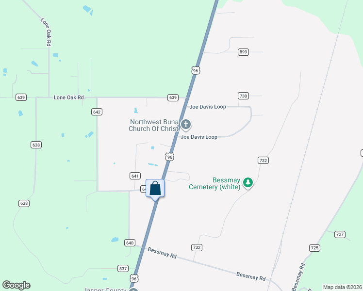 map of restaurants, bars, coffee shops, grocery stores, and more near 32889 U.S. 96 in Buna