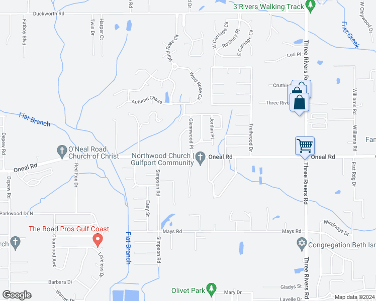 map of restaurants, bars, coffee shops, grocery stores, and more near 13015 Glennwood Place in Gulfport