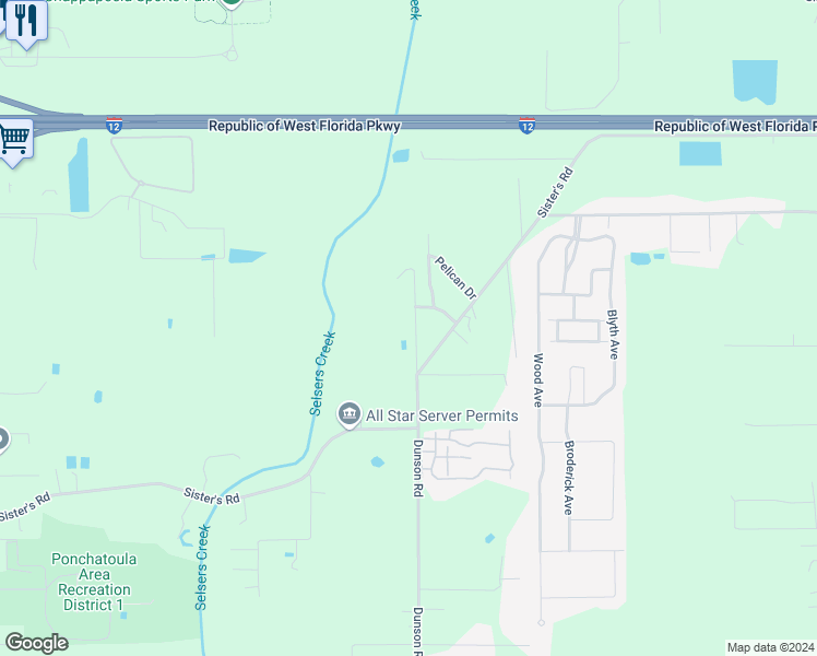 map of restaurants, bars, coffee shops, grocery stores, and more near 42375 B Hymel Road in Ponchatoula