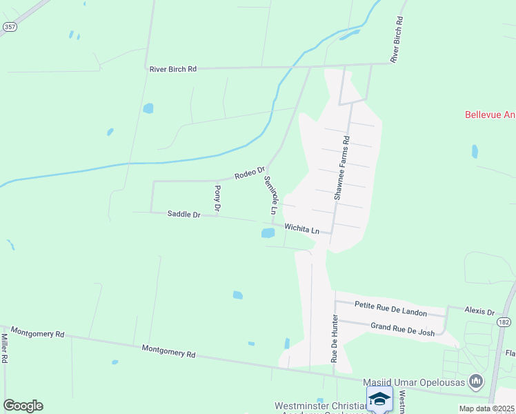 map of restaurants, bars, coffee shops, grocery stores, and more near 104 Saddle Drive in Opelousas