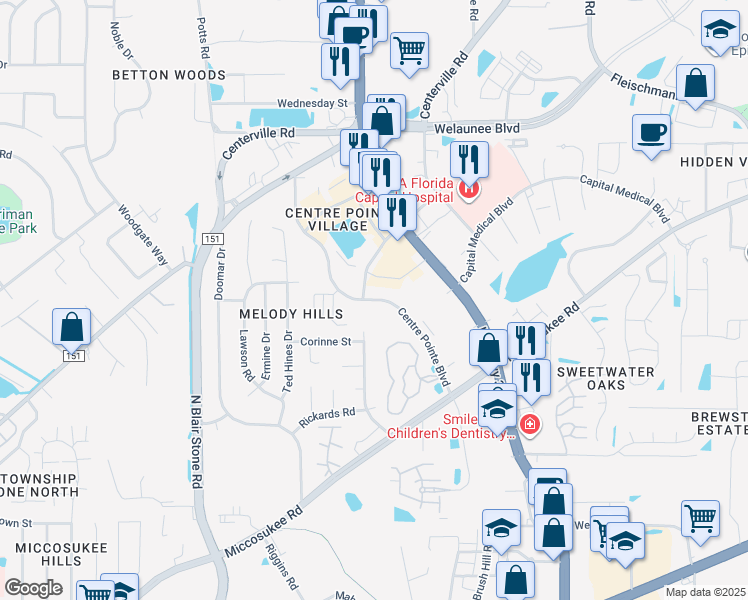 map of restaurants, bars, coffee shops, grocery stores, and more near 1980 Centre Pointe Boulevard in Tallahassee