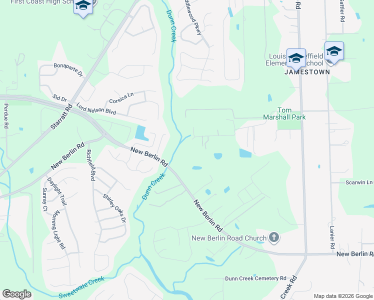 map of restaurants, bars, coffee shops, grocery stores, and more near 1350 Elmar Road in Jacksonville
