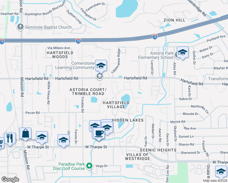 map of restaurants, bars, coffee shops, grocery stores, and more near 2284 Nannas Loop in Tallahassee