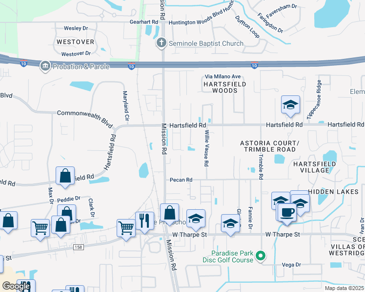 map of restaurants, bars, coffee shops, grocery stores, and more near 2262 Del Carmel Way in Tallahassee