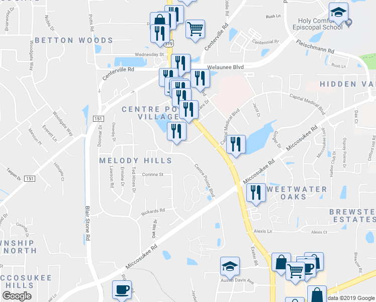 map of restaurants, bars, coffee shops, grocery stores, and more near 1983 Centre Pointe Boulevard in Tallahassee