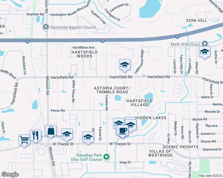 map of restaurants, bars, coffee shops, grocery stores, and more near 2209 Trimble Road in Tallahassee