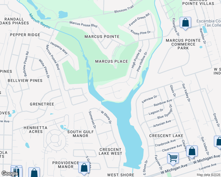 map of restaurants, bars, coffee shops, grocery stores, and more near 5026 High Pointe Drive in Pensacola