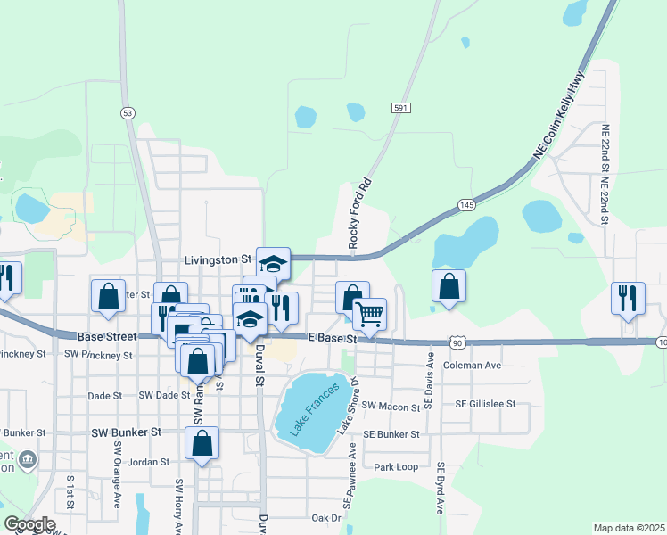 map of restaurants, bars, coffee shops, grocery stores, and more near 624 Colin Kelly Highway in Madison