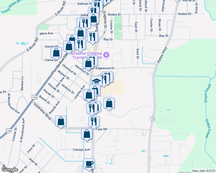 map of restaurants, bars, coffee shops, grocery stores, and more near 904 South Range Avenue in Denham Springs