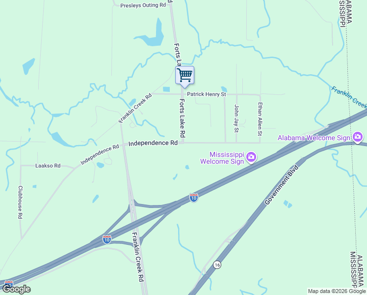 map of restaurants, bars, coffee shops, grocery stores, and more near 11800-11802 Independence Rd in Moss Point