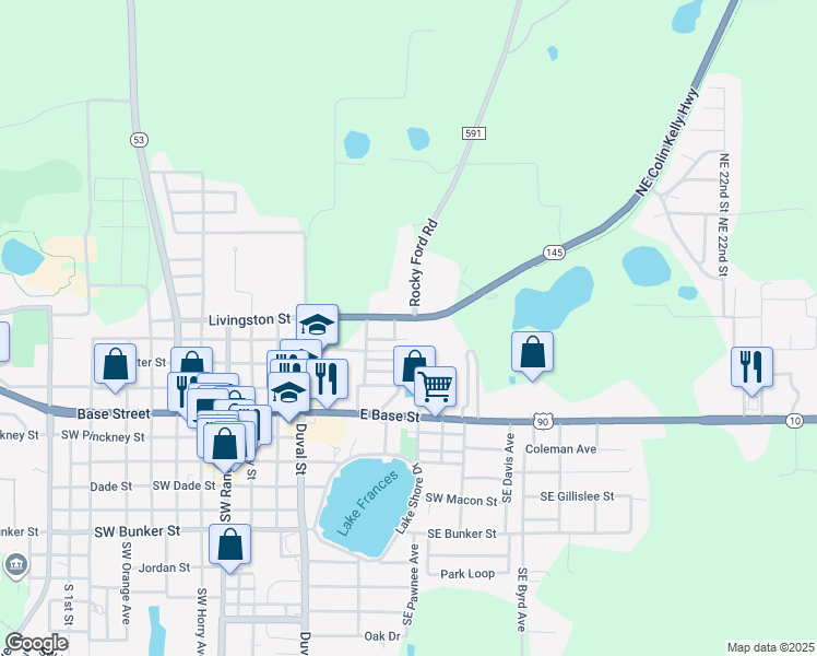 map of restaurants, bars, coffee shops, grocery stores, and more near 624 Northeast Colin Kelly Highway in Madison
