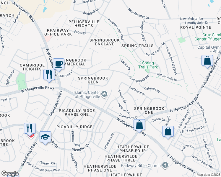 map of restaurants, bars, coffee shops, grocery stores, and more near 914 West Pflugerville Parkway in Round Rock