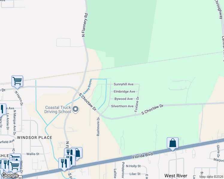 map of restaurants, bars, coffee shops, grocery stores, and more near 14212 Sunnyhill Avenue in Baton Rouge