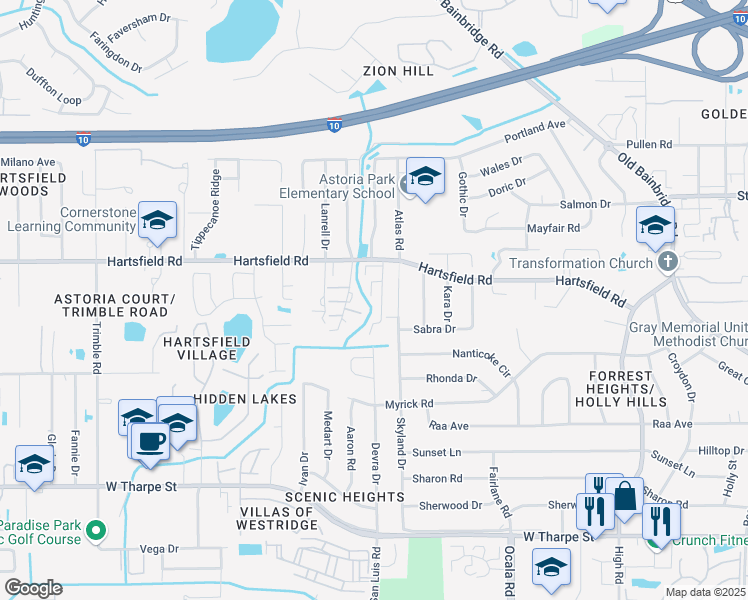 map of restaurants, bars, coffee shops, grocery stores, and more near 2126 Loyal Lane in Tallahassee