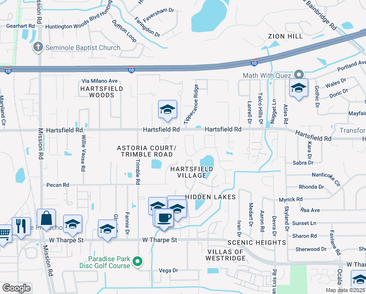 map of restaurants, bars, coffee shops, grocery stores, and more near 2284 Nannas Loop in Tallahassee