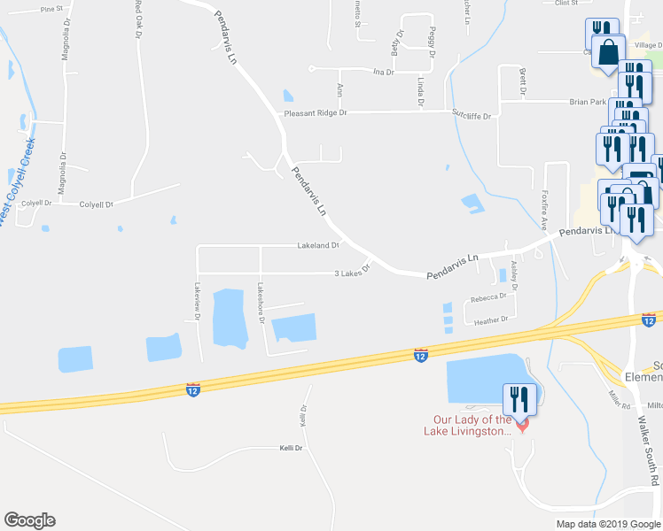 map of restaurants, bars, coffee shops, grocery stores, and more near 12633 3 Lakes Drive in Walker