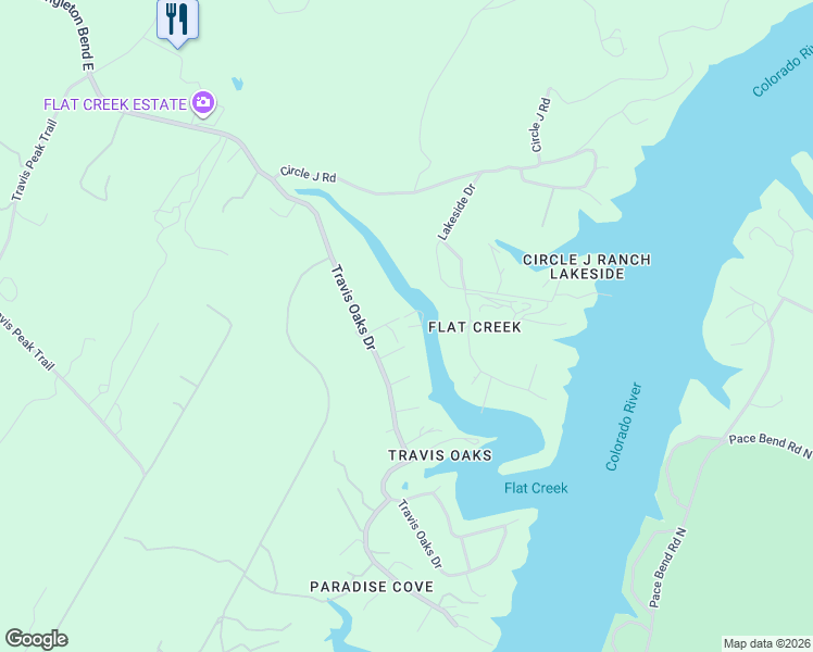 map of restaurants, bars, coffee shops, grocery stores, and more near 24005 Bluebird Lane in Marble Falls