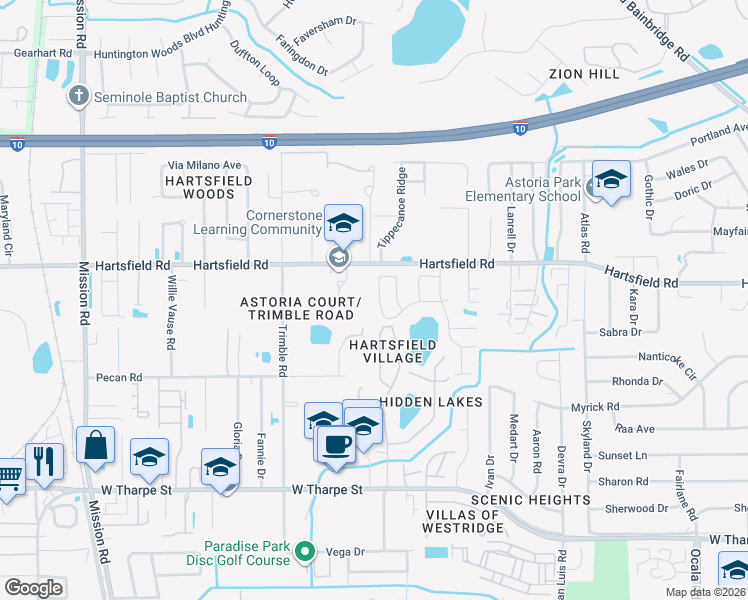 map of restaurants, bars, coffee shops, grocery stores, and more near 2284 Nannas Loop in Tallahassee