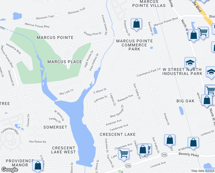 map of restaurants, bars, coffee shops, grocery stores, and more near 6319 East Shore Drive in Pensacola