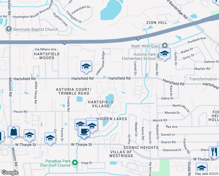 map of restaurants, bars, coffee shops, grocery stores, and more near 2445 Jolene Lane in Tallahassee