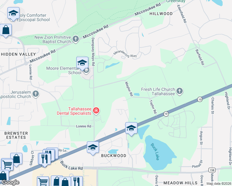 map of restaurants, bars, coffee shops, grocery stores, and more near 4359 Maylor Road in Tallahassee